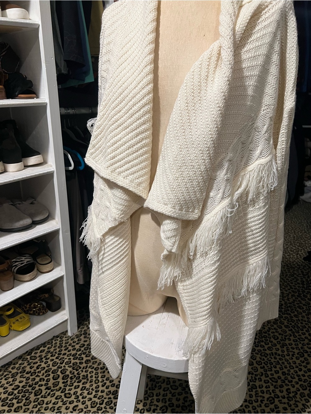 Cream Fringed Open-Front Knit Cardigan - Women